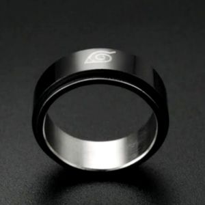 Naruto Anime Stainless Steel Men's Ring Size 8mm Black + Naruto Keychain